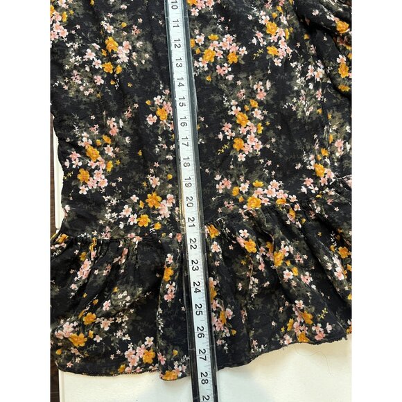 American Eagle Boho Floral Ruffle Kimono Cardigan One Size Black Pink - Picture 9 of 16